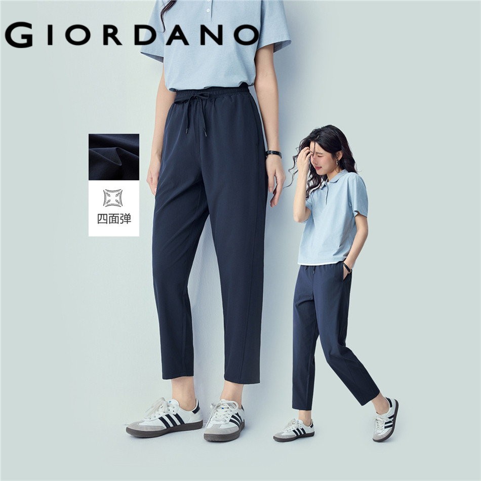 GIORDANO WOMEN 4-way stretch drawstring waist ankle length pants 13426224