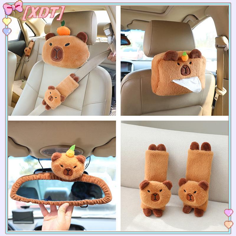 XDT Capybara หมอนรองศีรษะรถยนต์ตุ๊กตา - น่ารัก น่ารัก น่ารัก กล่องทิชชู่และคอสนับสนุนของขวัญ KCP