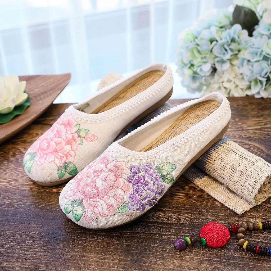 平底鞋民族绣花复古中国风居家包头外穿中式古风夏款刺绣春夏时 hc196AlAX30313