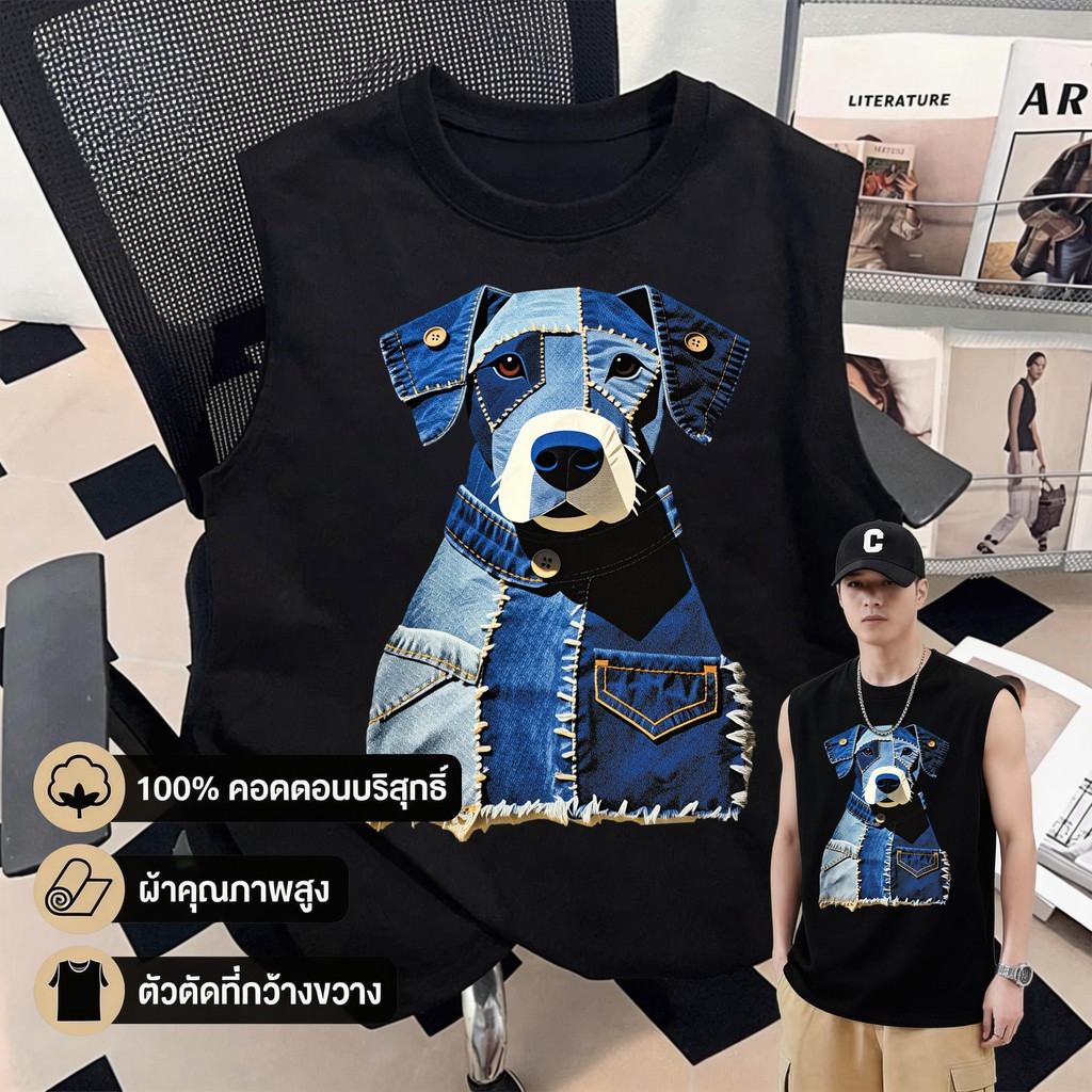 Sea.Tee [COD]เสื้อแขนกุด oversize หลวม แนวสตรีท vest top 'Cowboy DOG' 2026