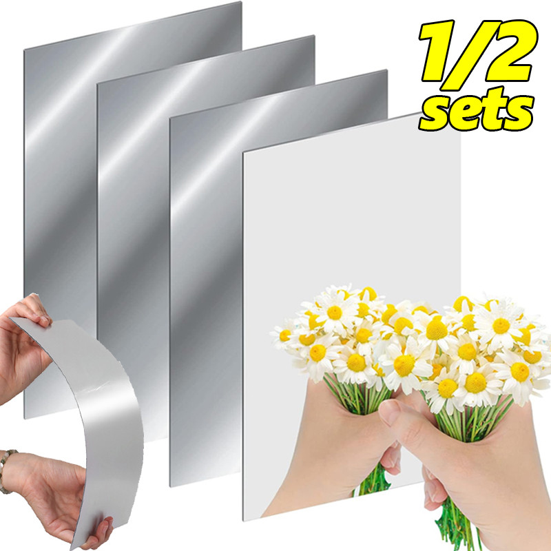 1/2 ชุด กระจกติดผนังแบบยืดหยุ่น Frameless - Self-Adhesive Non Glass Mirrors กระเบื้อง - DIY กระจกตกแต่งผนังอะคริลิคสําหรับตกแต่งบ้าน