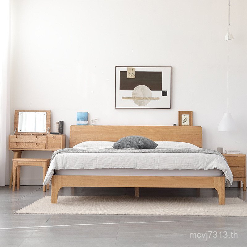 Quanshi Shunmu เตียง 1.8m เตียง Nordic เฟอร์นิเจอร์ห้องนอน Oak Yi ง่าย 1.5m งานแต่งงานโมเดิร์นเตียงค