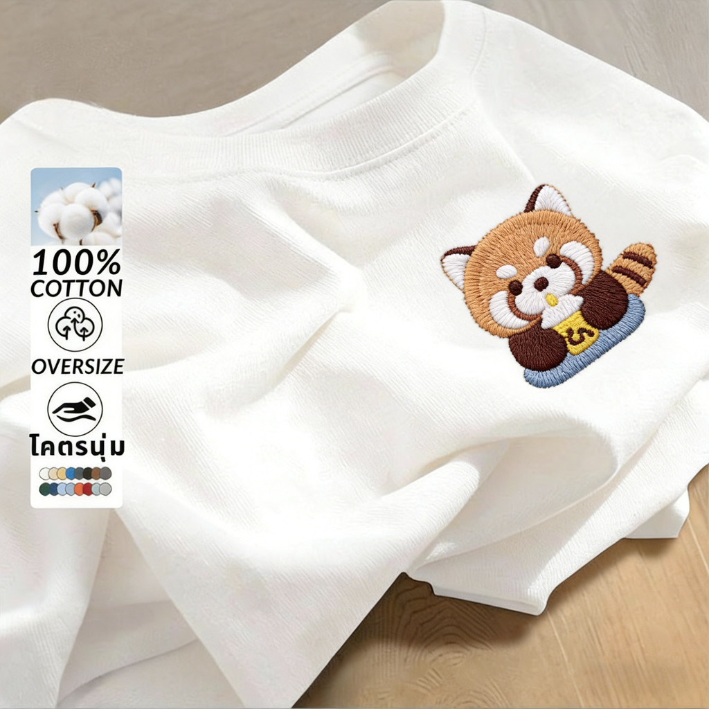 TeeTwoOneเสื้อ oversize แขนสั้น สีสดใสผ้าCotton100% 'Red bear' ใส่สบาย ไม่ต้องรีด unisex เสื้อน่ารัก【COD】