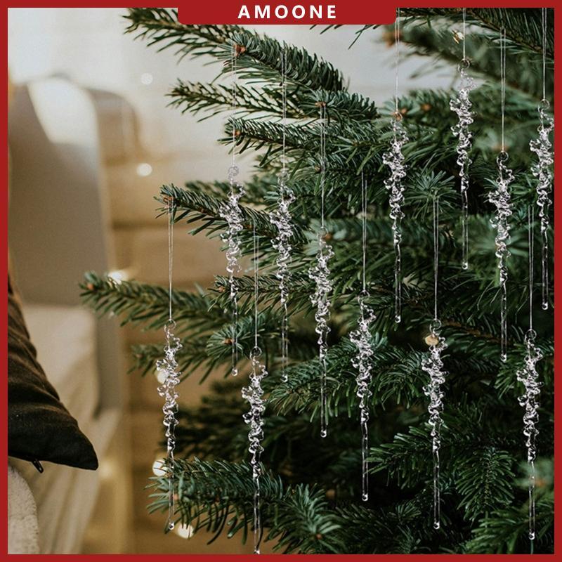 AMOONE 12 ชิ้นอะคริลิคใส Icicle แขวนเครื่องประดับต้นคริสต์มาส Icicle รูปร่างตกแต่งสําหรับ Holiday Pa