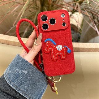 Red embroidered ponytail strap hanging rope suitable for Apple 17 Promax phone case new iPhone 17 16 15 14 13 high-end 15/16 Plus festive 11/12 all inclusive anti fall 17Pro female