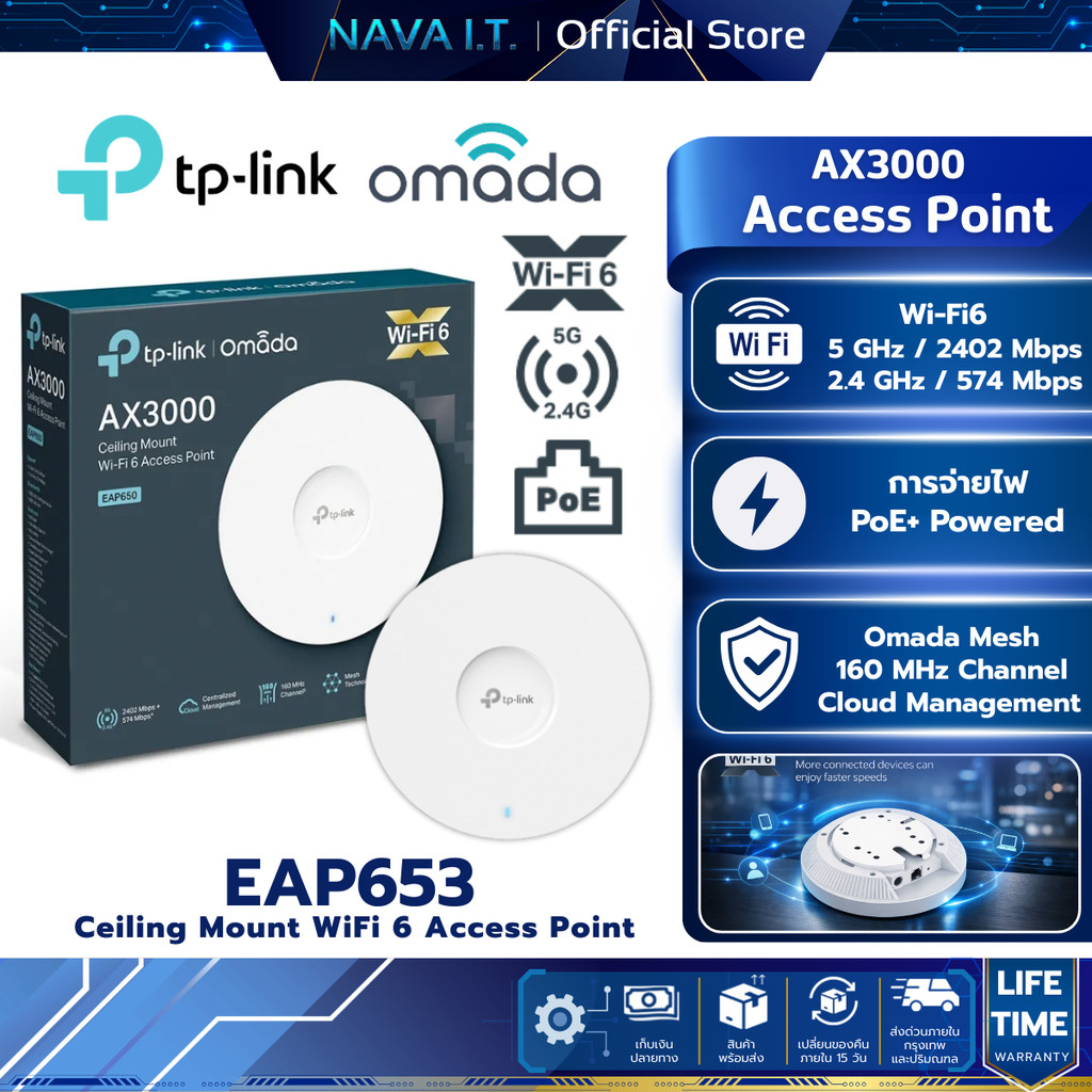 TP-LINK EAP653 ACCESS POINT AX3000 CEILING MOUNT WIFI 6 รับประกันศูนย์ไทย