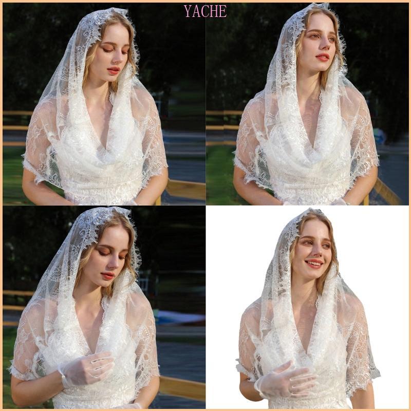 JACHE Tulle Veil Lace Hijab Veil Head Covering สําหรับผู้หญิง Chapel และโอกาสอย่างเป็นทางการ