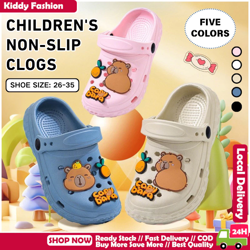 [BANGKOK SHIPPING] รองเท้าแตะกันลื่น EVA ลายพิมพ์แคปิบาราน่ารัก คุณภาพสูง DIY Crocs สำหรับเด็ก3-8 ปี