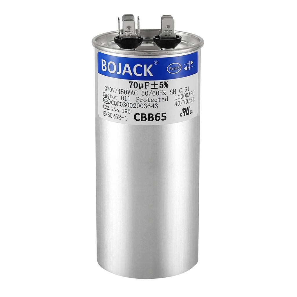 BOJACK 70 uF ±5% 70 MFD 370/450 V CBB65 Round Run Start Capacitor สําหรับ AC Motor Run หรือ Fan Star