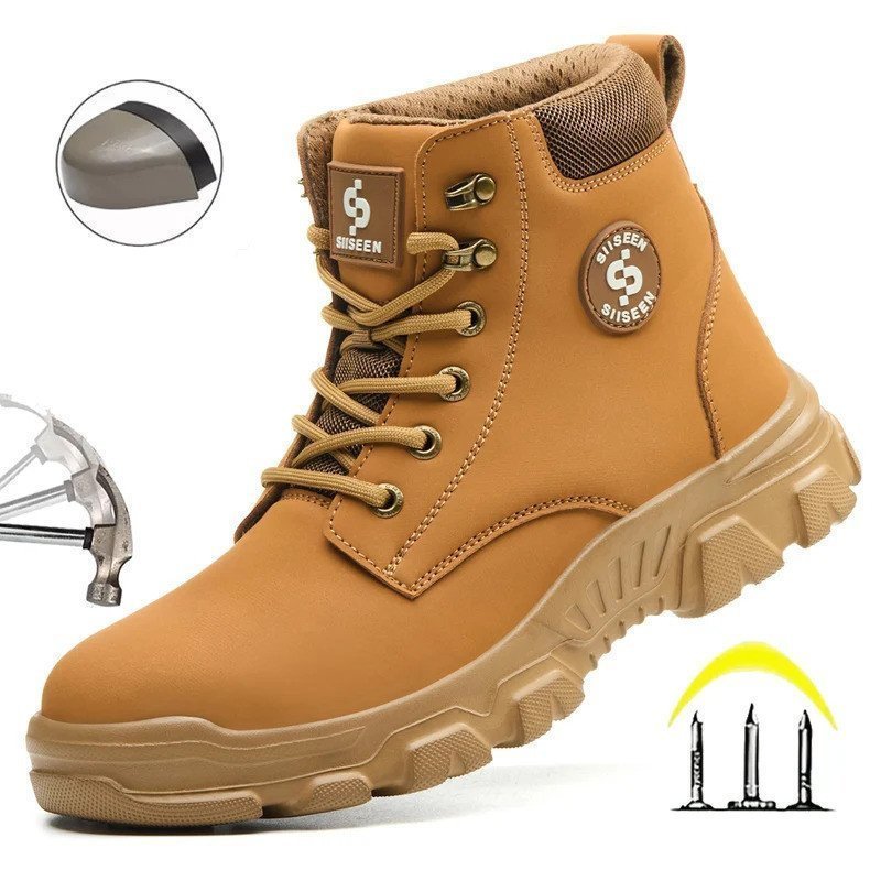 รองเท้าเซฟตี้ผู้ชาย Steel Toe Anti- Crush Resistance Kevlar รองเท้าทํางานกลางแจ้งน้ําหนักเบารองเท้าก
