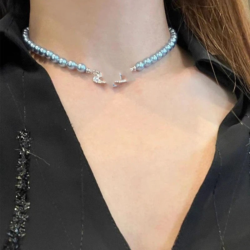 Ouyang Nana Premium Blue Necklace Pearl Clavicle Saturn Pearl Necklace