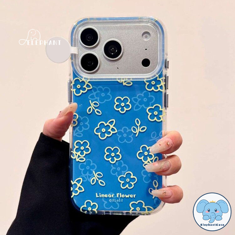 เคสไอโฟน13 17เคสIMD ดอกสีทองสีฟ้าป้องกันฮิต สำหรับ IPhone 15 17 13 Air 16 12 11 14 Pro Max 15 14 16 Plus