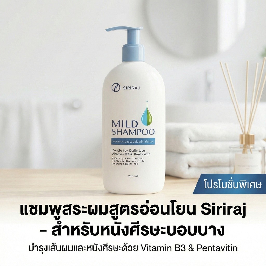 (ของแท้จากโรงพยาบาล)ศิริราช มายด์เเชมพูSiriraj Mild Shampoo (ขวดปั้ม 200ml.) ปราศจากน้ำหอม ปราศจากซิลิโคน – โปรปัง
