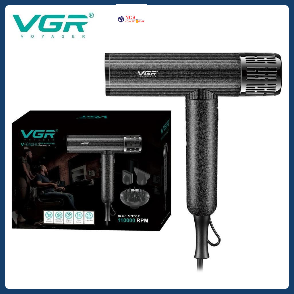 VGR V-640HD เครื่องเป่าผมไร้ใบ 110000 RPM ไดร์เป่าผมตัดผมไอออนลบแบบไร้แปรงถ่านสําหรับร้านเสริมสวย