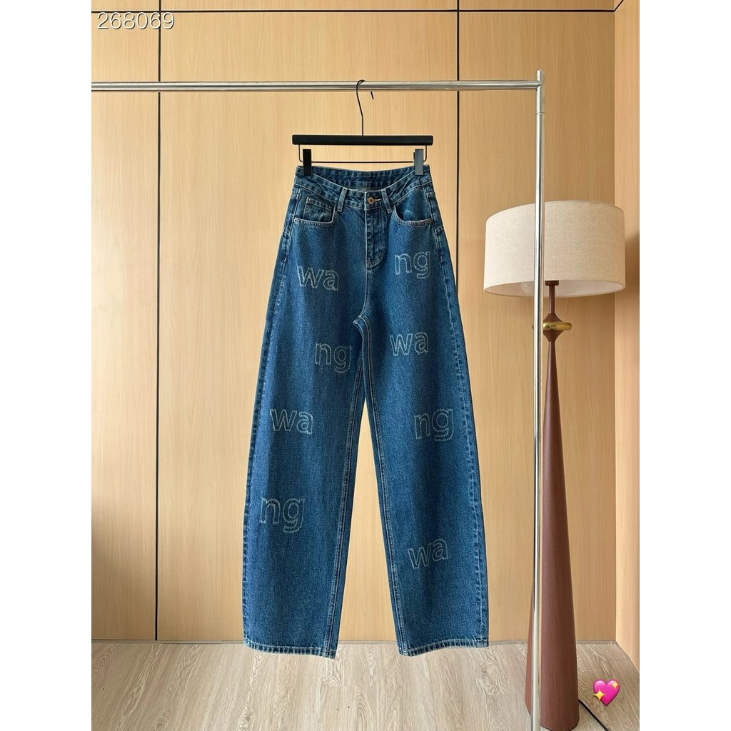 Alexander Wang กางเกงยีนส์ผู้หญิง สไตล์ casual slim-fit ทรงเรียบ ดีไซน์เฉพาะตัวพร้อมลายปักพิเศษ