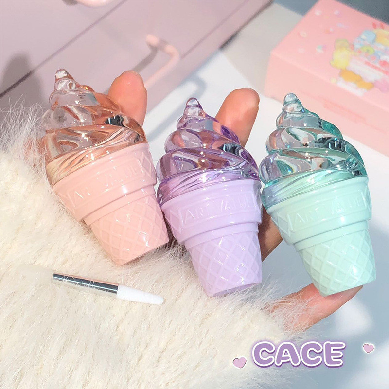 CACE CACE Pure Ice Solid Lip Gloss ชุดสามชิ้น Ice Cream ลิปสติก Anti-Cracking Lip Moisturizing 3.23