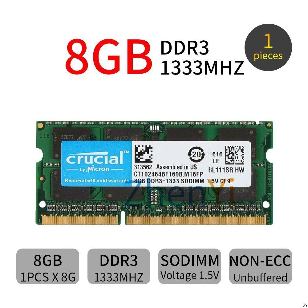 สําหรับ Crucial 8GB DDR3 PC3-10600S 1333MHz 2Rx8 CT102464BF160B.M16FP CL9 หน่วยความจําแล็ปท็อป