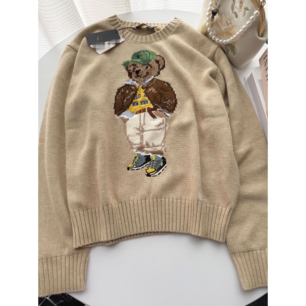 EF2O RL 25New autumn and winter bear-themed pure cotton heavy embroidery cartoon round-neck knitted 