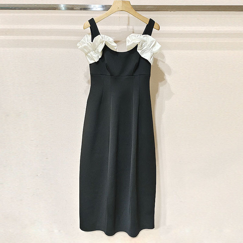 9S2O Maje Summer Women's Romantic French Style Socialite Strap Dress Long Dress