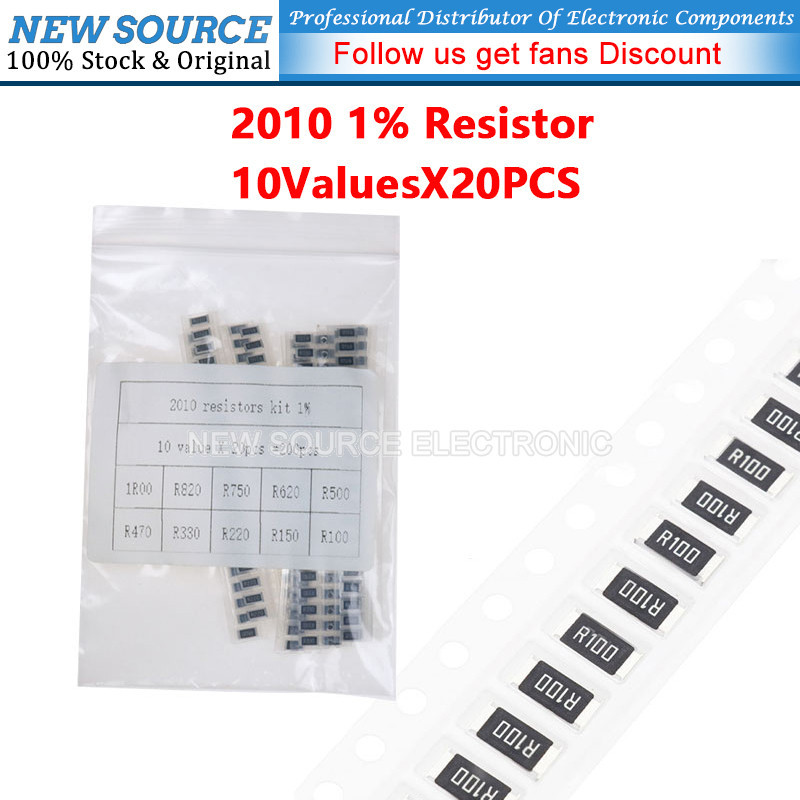 [200 ชิ้น] 2010 SMD Resistor Assorted Kit 10 ค่าX20PCS 1% 1R00 R820 R100 R620 R470 R330 R220 Ohm