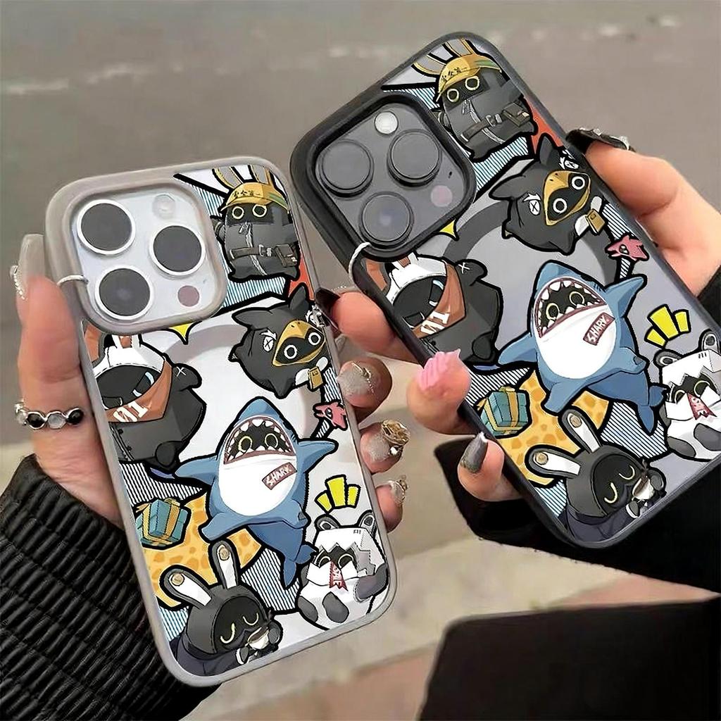 เคสโทรศัพท์ลายฉลามการ์ตูนสำหรับ iPhone 13 Pro/11/12 Pro Max/14/15/16 Plus/17 Air ดีไซน์แม่เหล็กกันกระแทกคุณภาพสูง