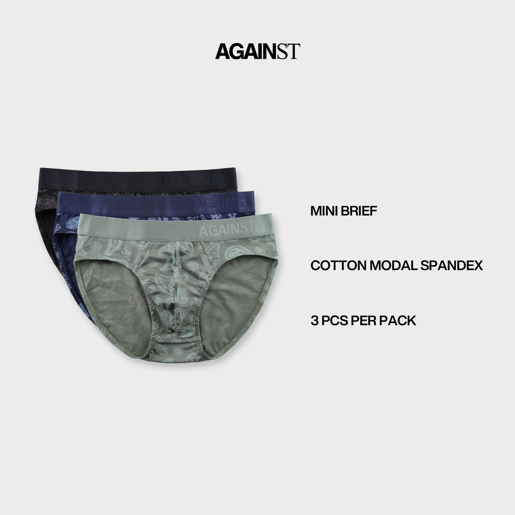 AGAINST LAB Seluar Dalam Lelaki (3 ชิ้น) AGAINST LAB Mens Cotton Modal Spandex Mini Briefs คละสี - T