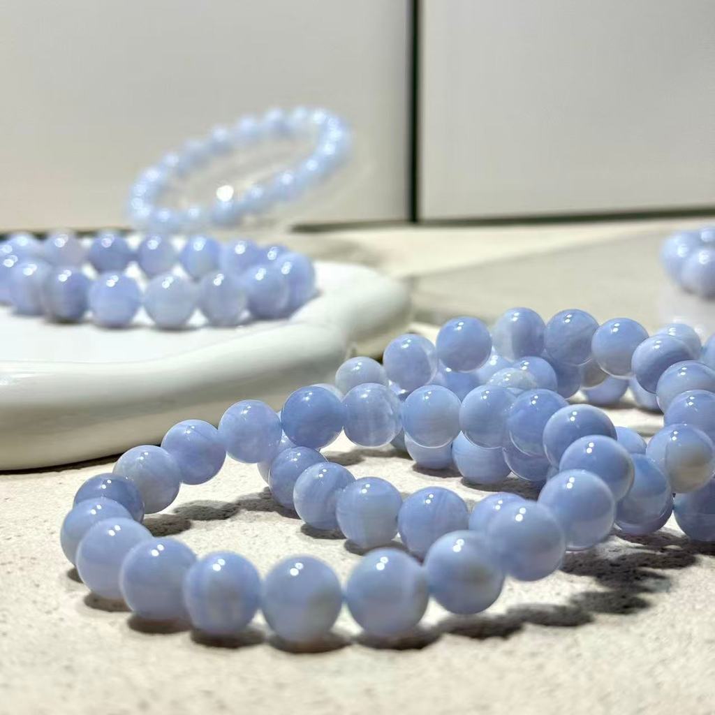 พรีเมียม Blue Lace Agate บลูเลซอาเกต หินบลูเลซ อาเกต หินบลูเลซอาเกต กำไลหิน หินนำโชค หายาก ธรรมชาติ