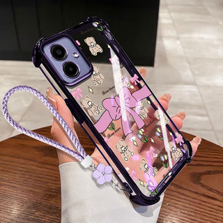 VRQR สําหรับ Samsung Galaxy A07 A06 4G 5G A05S A05 A04E A04 A03 Core A03S A02S ขนาดเล็กสดโบว์โปร่งใส Anti Drop เคสโทรศัพท์เชือกดอกไม้
