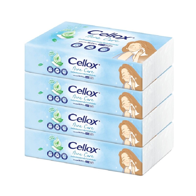 CELLOX กระดาษทิชชู่เช็ดหน้า Acne Care 100 แผ่น แพ็ค 4 ห่อ