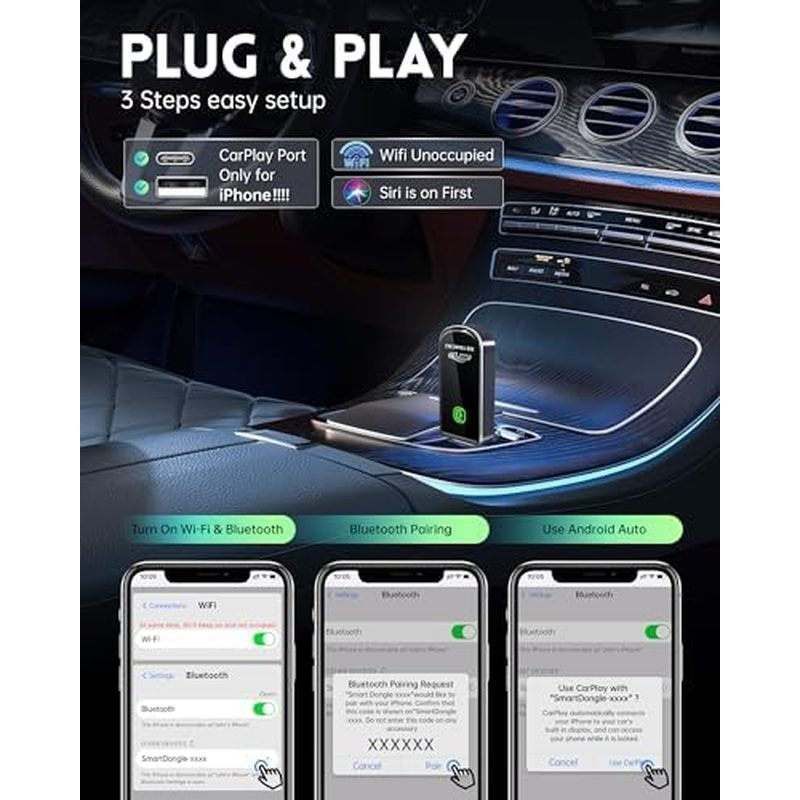 อะแดปเตอร์ CarPlay ไร้สาย - รุ่นมินิ แปลงสายเป็นดองเกิล CarPlay ไร้สาย, อะแดปเตอร์ไร้สาย Plug and Pl