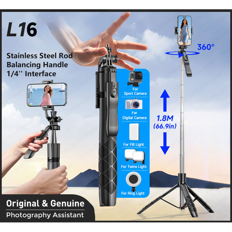 L16 ไร้สาย Selfie Stick ขาตั้งกล้องขาตั้งพับ Monopod พร้อมชัตเตอร์บลูทูธสําหรับกล้อง Gopro สมาร์ทโฟน