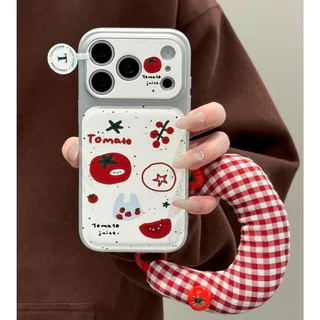 เคสโทรศัพท์ลายลูกพลับสีแดง ใช้ได้กับ iPhone13/11/12/17/14/15Pro/16Max/15Plusผลิตจากหนังแท้คุณภาพสูง มีคุณสมบัติกันกระแทก