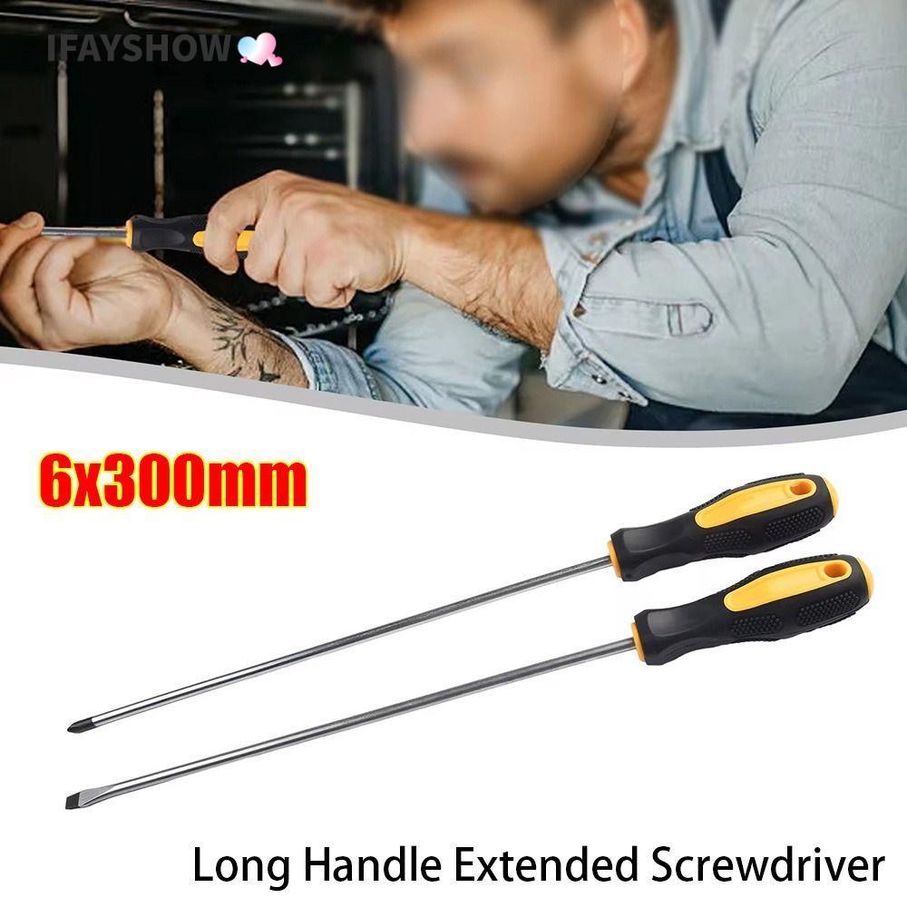 IFAYSHOW 1/2 ชิ้นไขควงขยาย, Magnetlc Slotted Cross Head ไขควงด้ามยาว, 6x300 มิลลิเมตรอเนกประสงค์จับยางคู่มือสกรูไดร์เวอร์