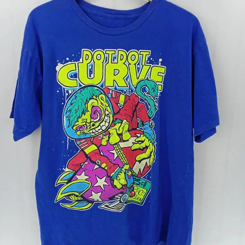 เสื้อยืดคอตตอนสีน้ำเงินลาย DOT CURVE รุ่น Vtg ขนาดเต็มรูปแบบ J602