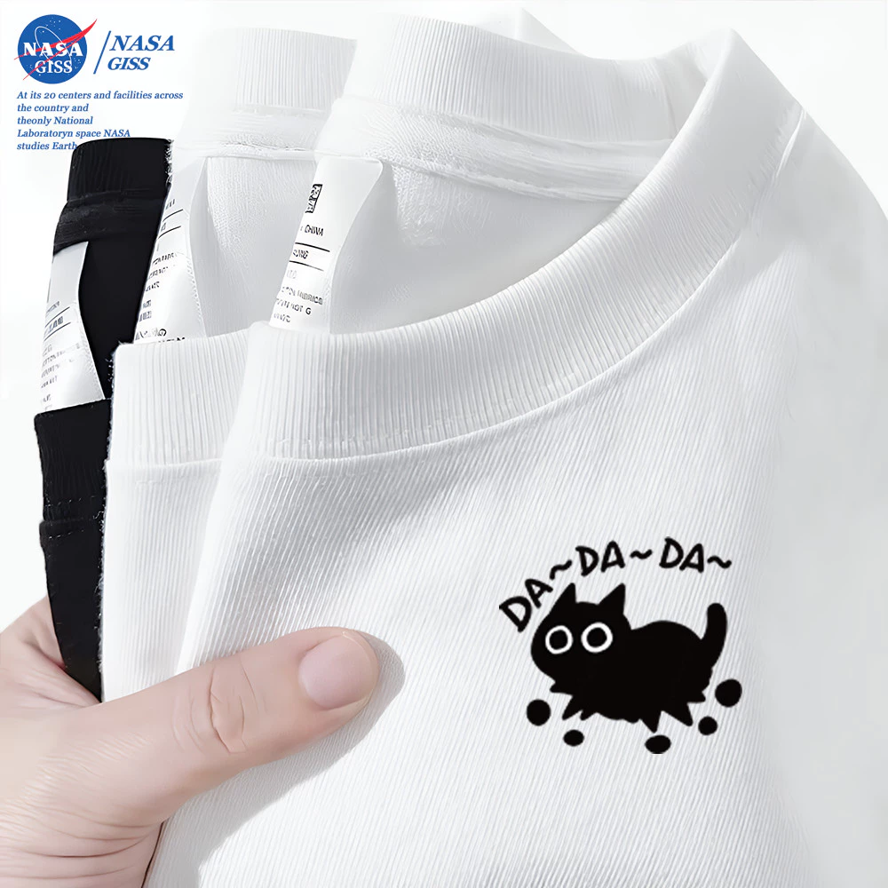 NASA เสื้อยืดชายหญิงแขนสั้น สไตล์ลำลอง summer วิ่งลูกแมว พิมพ์ลาย คอตตอน คอกลม หลวมและระบายอากาศ