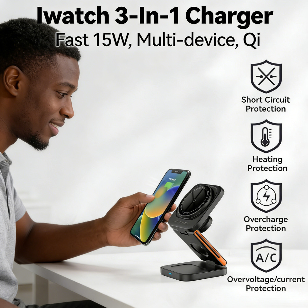 Airpod 13 14 15 16 Charger หูฟัง Fast พับได้ iWatch Qi Stand Wireless 15W Wireless Charger สําหรับ i