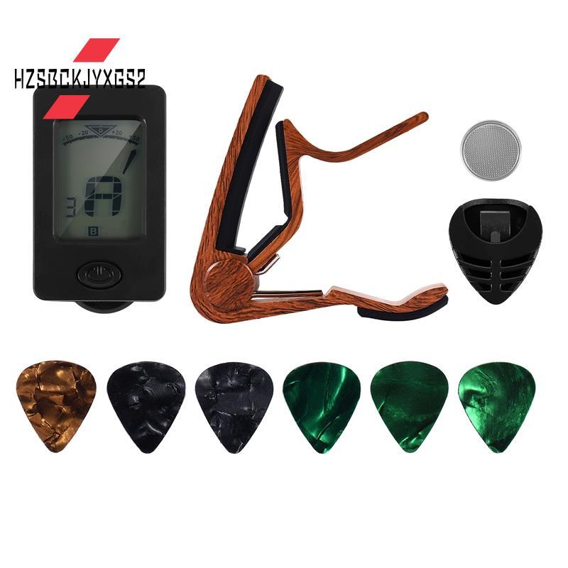 Hzsbckjyxgs2Guitar Capo Tuner Fit สําหรับ Ukulele ไวโอลินกีตาร์อะคูสติกไฟฟ้าพร้อม Picks และ Pick Hol