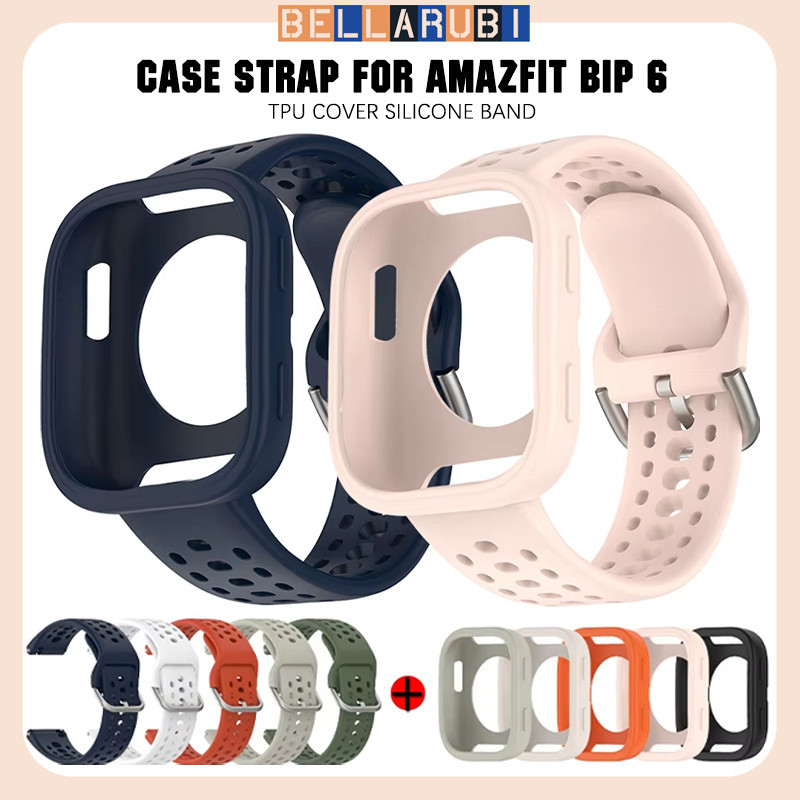 กรณีสายยางซิลิโคนอ่อน for Amazfit Bip 6 ครอบคลุมผู้ป้องกันหน้าจอ อุปกรณ์เสริมสายพานกีฬาที่ระบายอาศัย for Amazfit Bip 6
