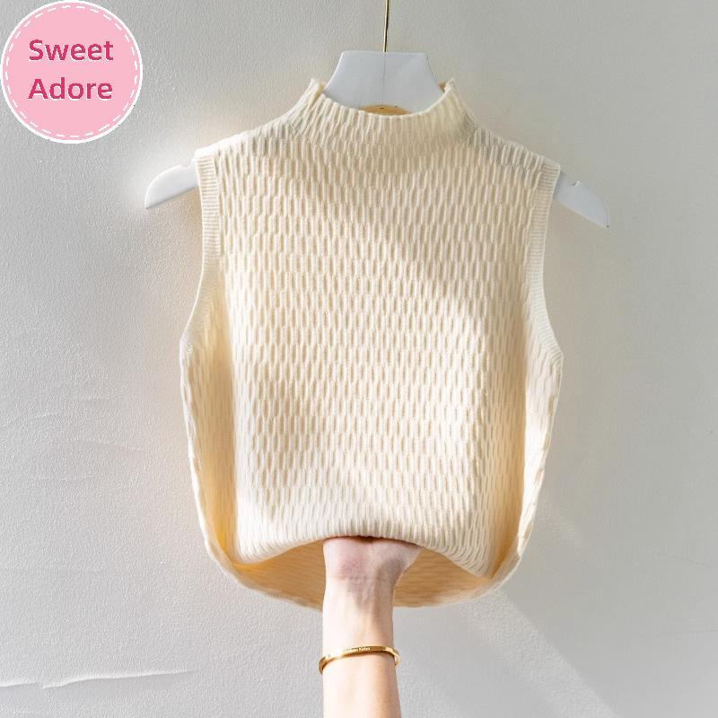 SweetAdore ถักเสื้อกั๊กสไตล์เกาหลีครึ่งคอกลม เหมาะสำหรับฤดูร้อน แขนกุดสำหรับผู้หญิง