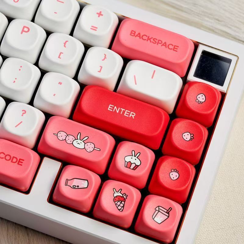 สตรอเบอร์รี่กระต่าย MOA Profle Keycaps 129 คีย์ Dye Sublimation PBT Keycaps สําหรับ MX Switches คีย์บอร์ดเครื่องกล