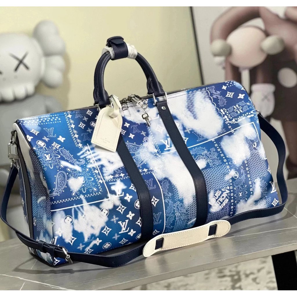 Louis Vuitton M20558 Blue KEEPALL BANDOULI è RE 50 กระเป๋าเดินทาง กระเป๋าเดินทาง Duffel กระเป๋า Duff