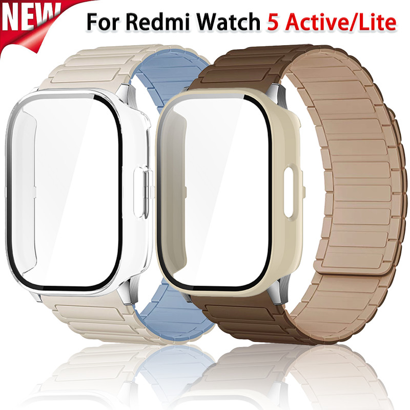 หน้าจอป้องกันกรณี + สายรัดสําหรับ Redmi Watch 5 Active Magnetic Silicone Band สําหรับ Redmi Watch 5 Lite สายรัดข้อมือสร้อยข้อมือ