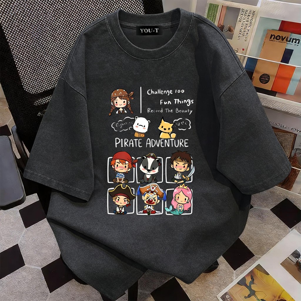 Basi💥 เสื้อยืดผู้ชาย เสื้อยืด oversize เสื้อน่ารัก PIRATE ADVENTURE ตัวการ์ตูนเสื้อสวยๆ เกรดพรีเมียม ใส่สบาย