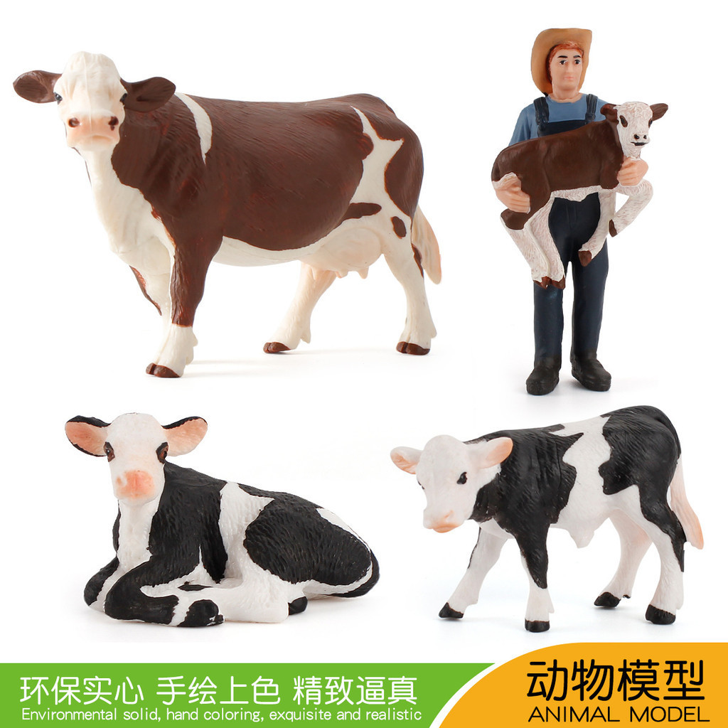 Creative จําลองฟาร์มวัวรุ่น Simmental Ory Cow Holding ลูกวัวเกษตรกร Herding Cow Ranch เครื่องประดับ