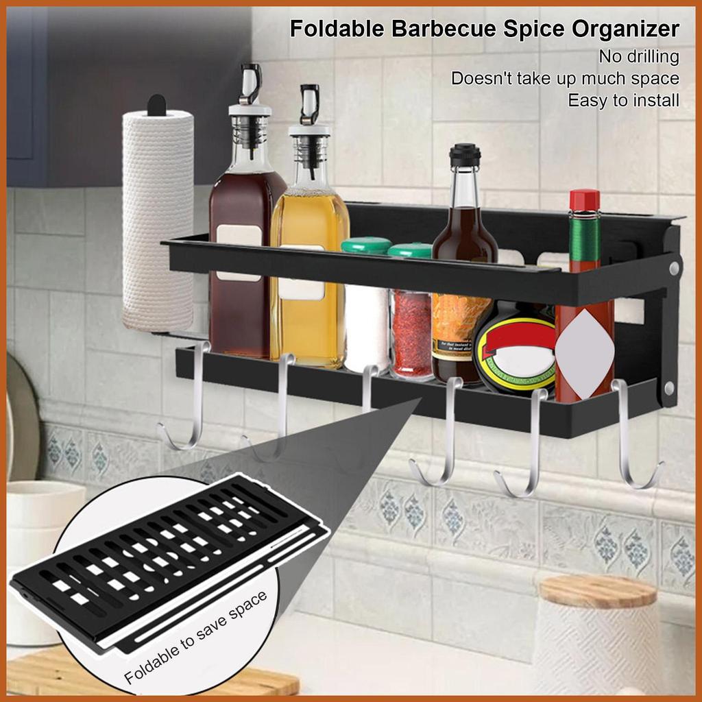 Griddle Storage Rack Garden BBQ Seasoning Holder Grill ทําอาหารสําหรับขวดน้ํามันไม้พายพลั่วผ้าขนหนู 