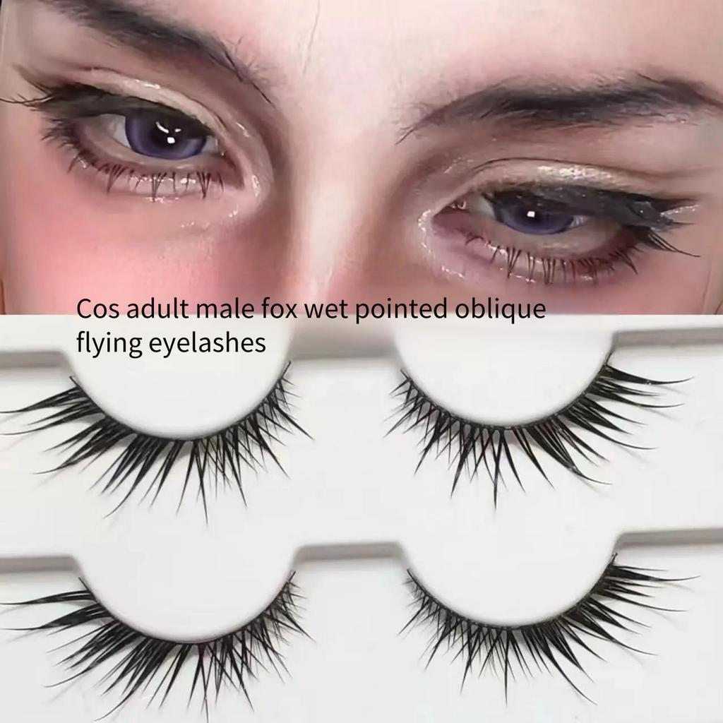 Bid Feel Fox Series Wet Pointed Diagonal Flying ขนตาปลอมธรรมชาติหนา Photoscope สองมิติ cos ผู้ใหญ่ชายแต่งหน้า Fox Eyelashes Light Comfor