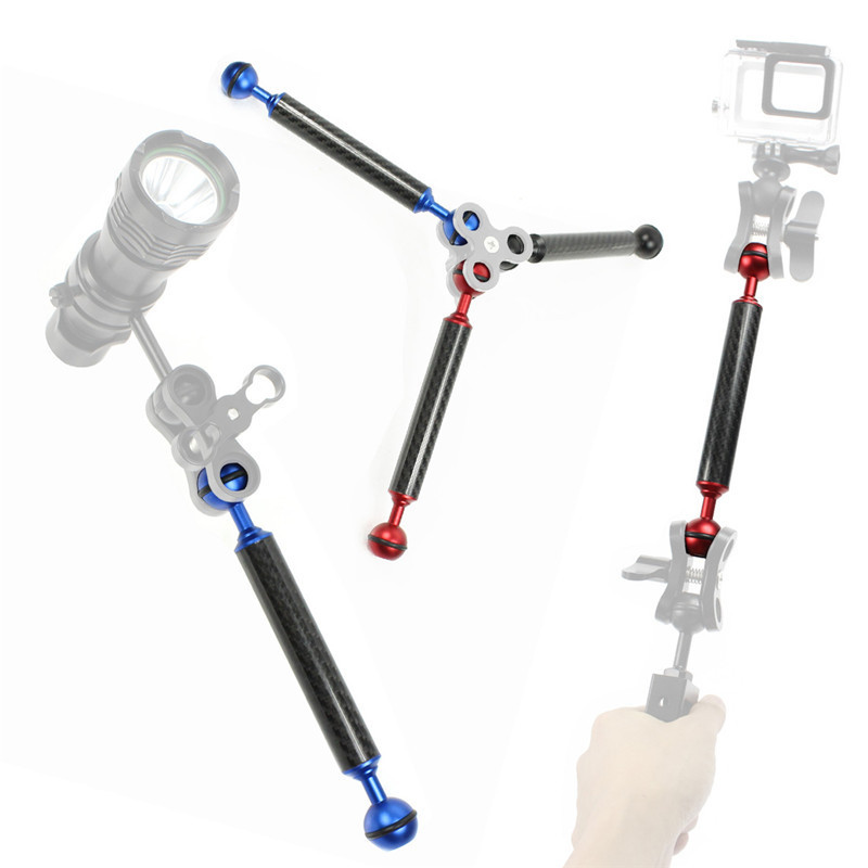 BGNing คาร์บอนไฟเบอร์แขนลอยตัวดําน้ําการถ่ายภาพขยายเติมแสงแขนหัวบอลหนึ่งนิ้วคู่หัวบอลเส้นผ่านศูนย์กล