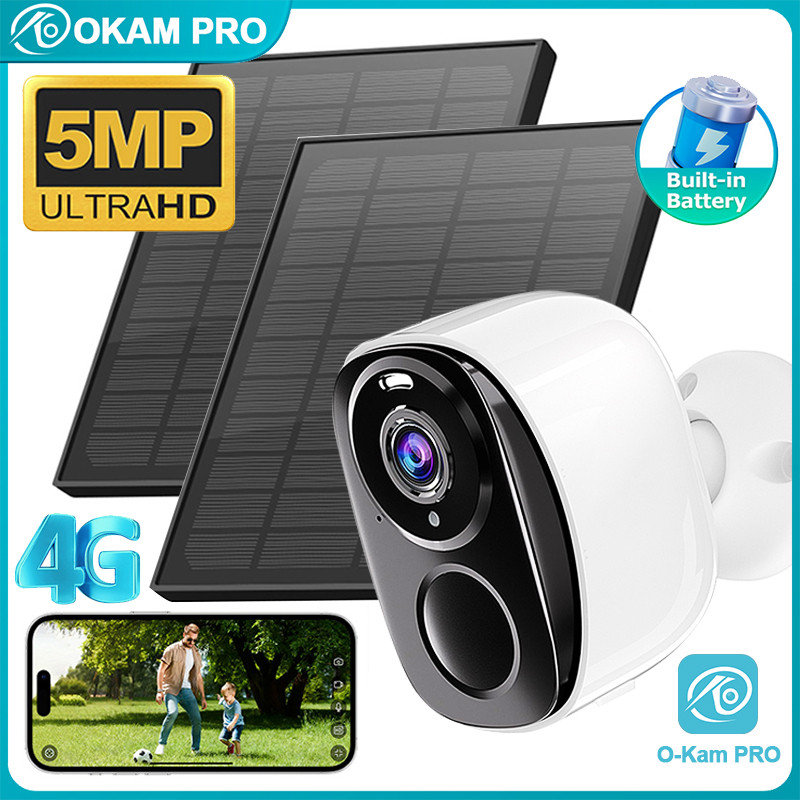OKAM PRO APP กล้องพลังงานแสงอาทิตย์ 5X ZOOM HD 5MP 4G กล้อง Dual แผงโซลาร์เซลล์ 5000mAh แบตเตอรี่กล้