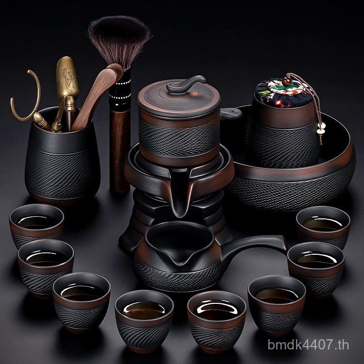 สไตล์ใหม่อัตโนมัติทรายสีม่วงหรูหรา 2025 เครื่องปั้นดินเผาในครัวเรือนกาน้ําชาแสงชุดน้ําชากังฟูชุดขี้เ