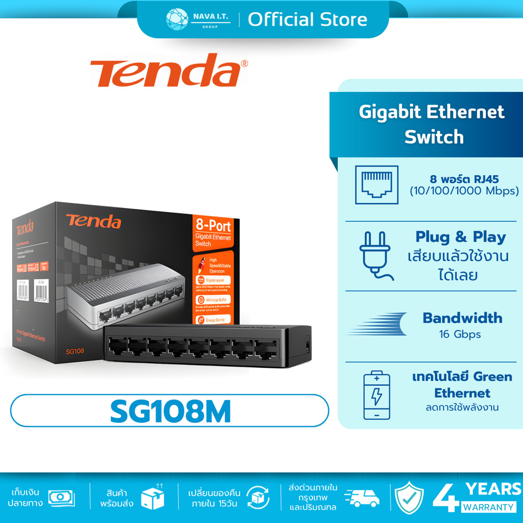 (มีส่งด่วน) TENDA (SG108M) 8-Port Gigabit Ethernet Switch รับประกัน 4 ปี
